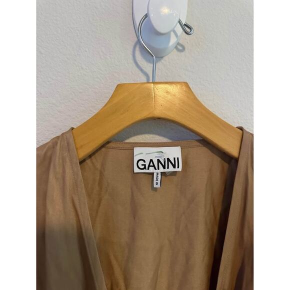 GANNI Women’s Viscose Twill Neutral Minimalist Wrap Blouse Sz 36 (S/M) - Picture 3 of 7